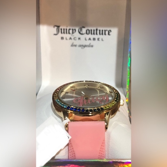 Juicy‎ Couture black label pink silicon strap silver face rainbow dial watch new